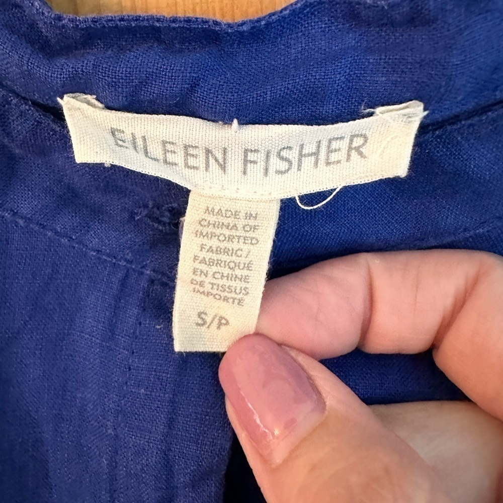Eileen Fisher Size Small Cobalt Blue Linen Button Down - Picture 3 of 13